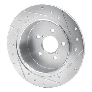 Subaru Crosstrek Brake Rotor (1) - Rear Left - R1 Concepts - Drilled & Slotted - Silver - `12-`23